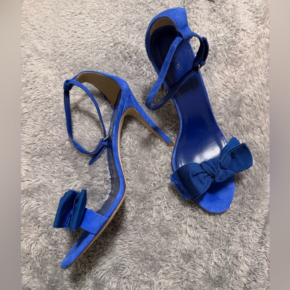 J. Crew Collection Royal Blue Suede Heels with Silk Bow Detail